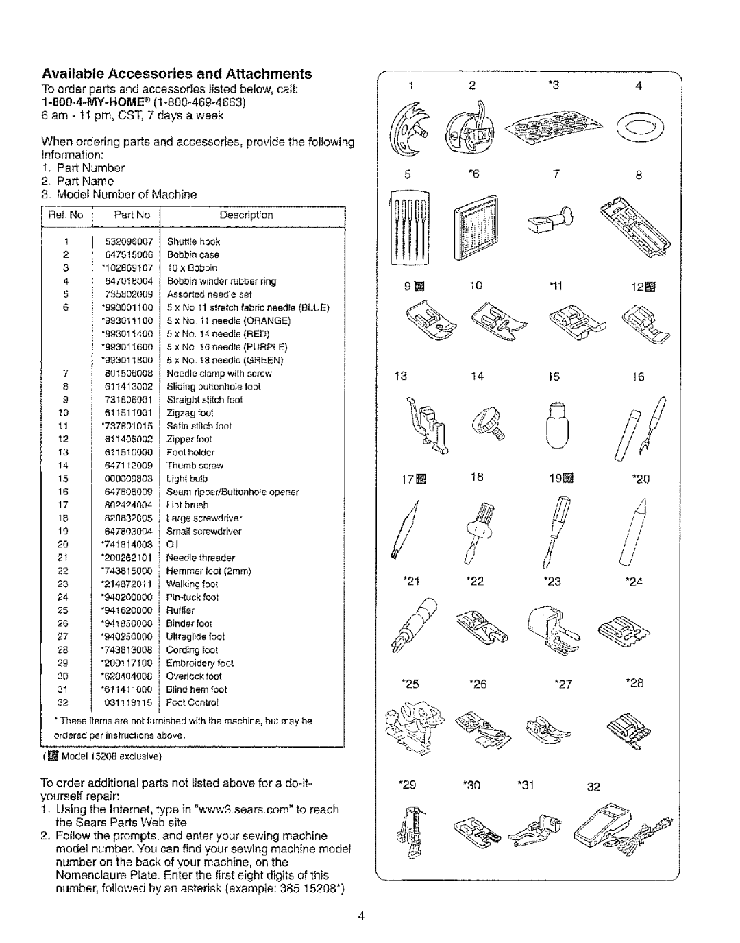 Kenmore 385.15208 owner manual Available Accessories and Attachments, Ref No 