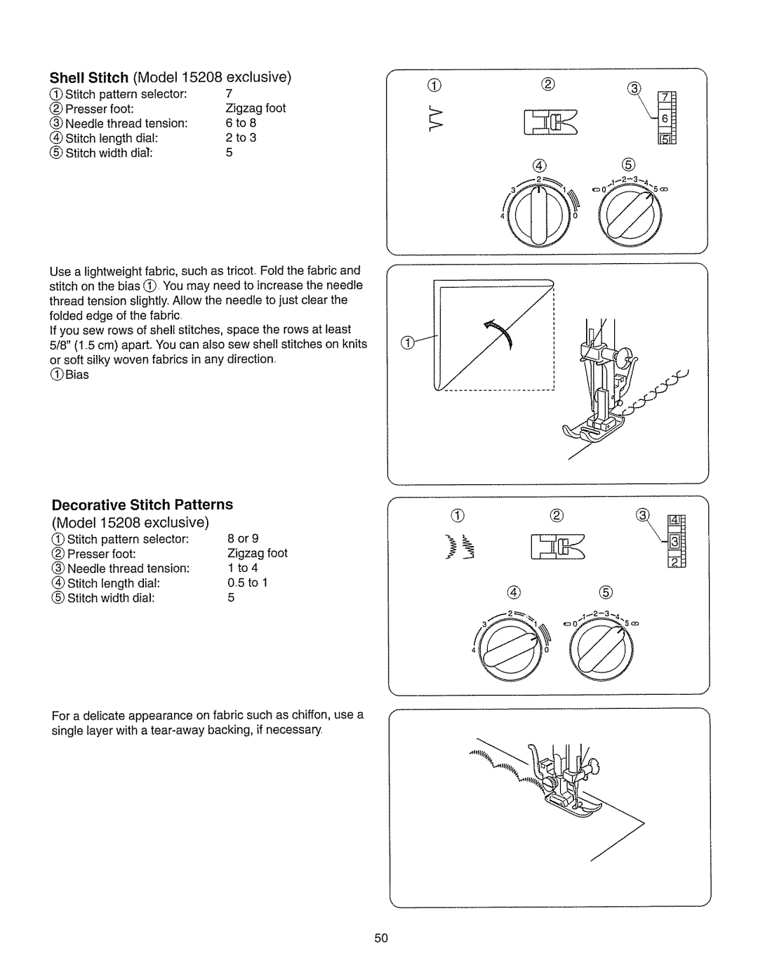 Kenmore 385.15208 owner manual Shell Stitch Model 15208 exclusive, Decorative Stitch Patterns Model 15208 exclusive 