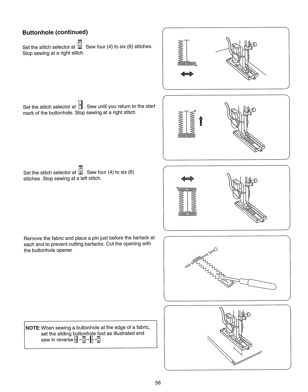 Kenmore 385.15208 owner manual Buttonhole 