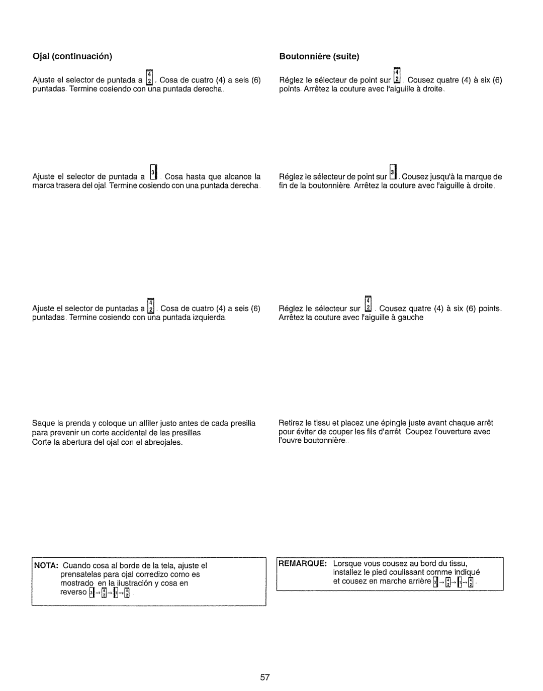 Kenmore 385.15208 owner manual Boutonniere suite, Ojai continuaciSn 