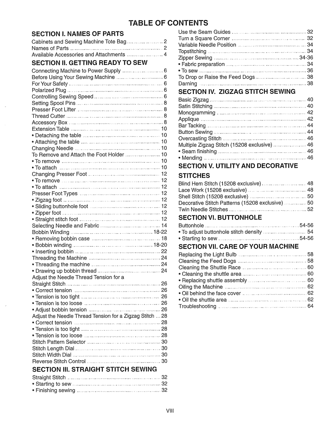 Kenmore 385.15208 owner manual Contents 