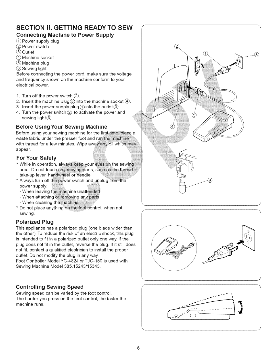 Kenmore 15343 Before Using Your Sewing Machine, Controlling Sewing Speed, While in o1 Area Take-up Lever Always Turn off t 