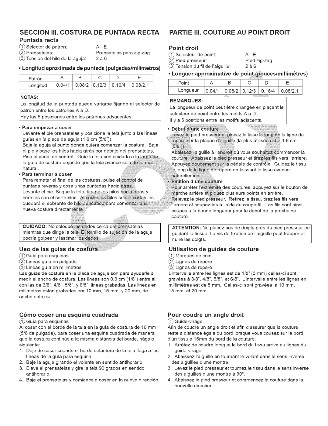 Kenmore 385.15243, 385.15343 owner manual Puntada recta, Point droit, Longuer approximative de pointouceslmillimtres 