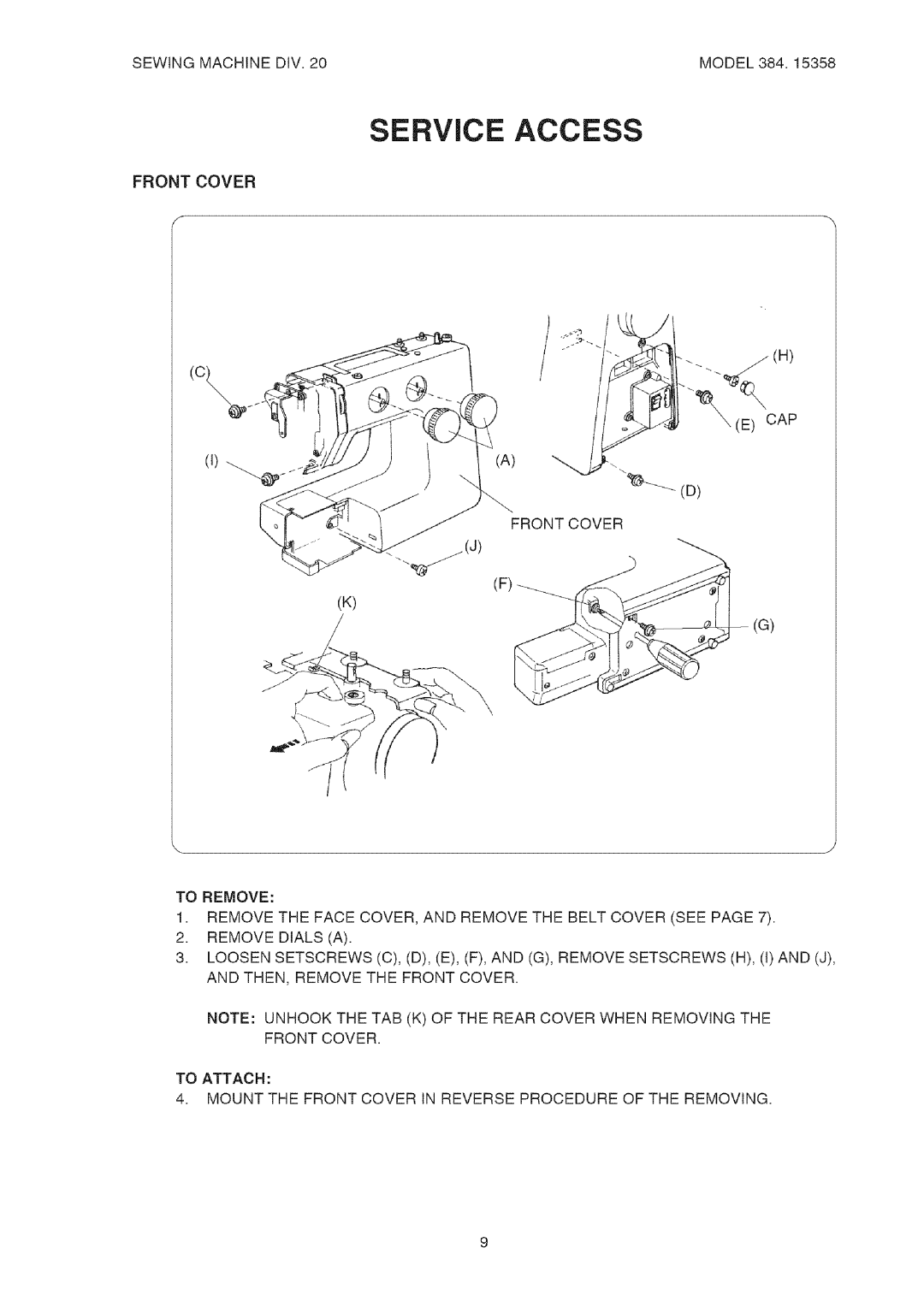 Kenmore 385.15358 service manual Service Access 