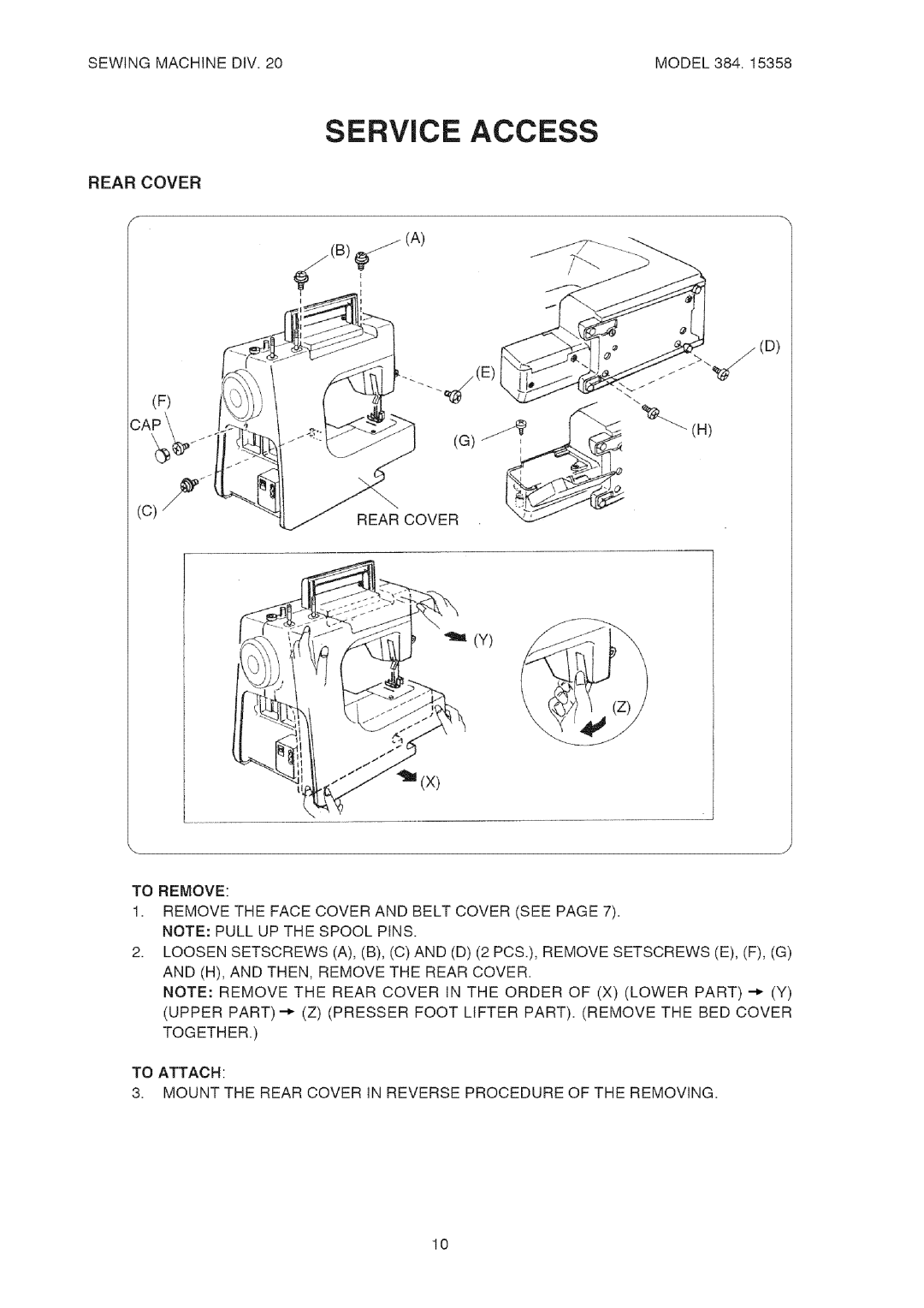 Kenmore 385.15358 service manual Service Access 