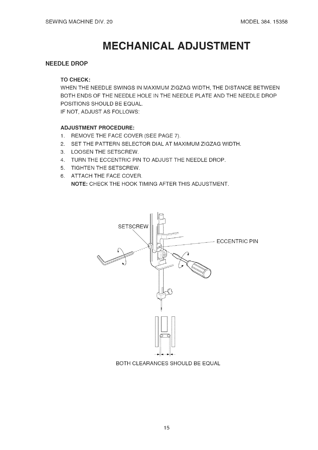 Kenmore 385.15358 service manual Mechanical Adjustment 