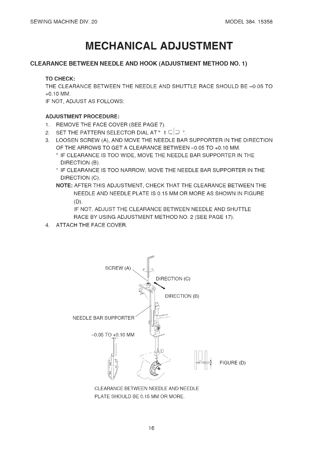 Kenmore 385.15358 service manual Direction C Direction B Needle BAR Supporter 