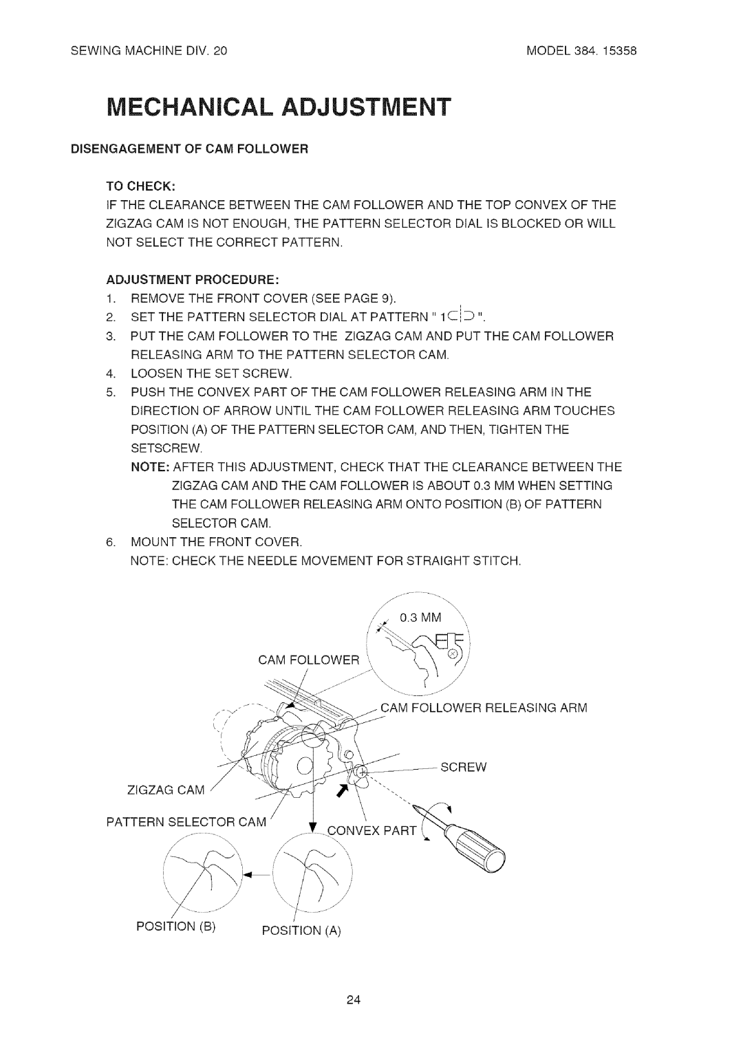 Kenmore 385.15358 service manual Mechanical Adjustment 