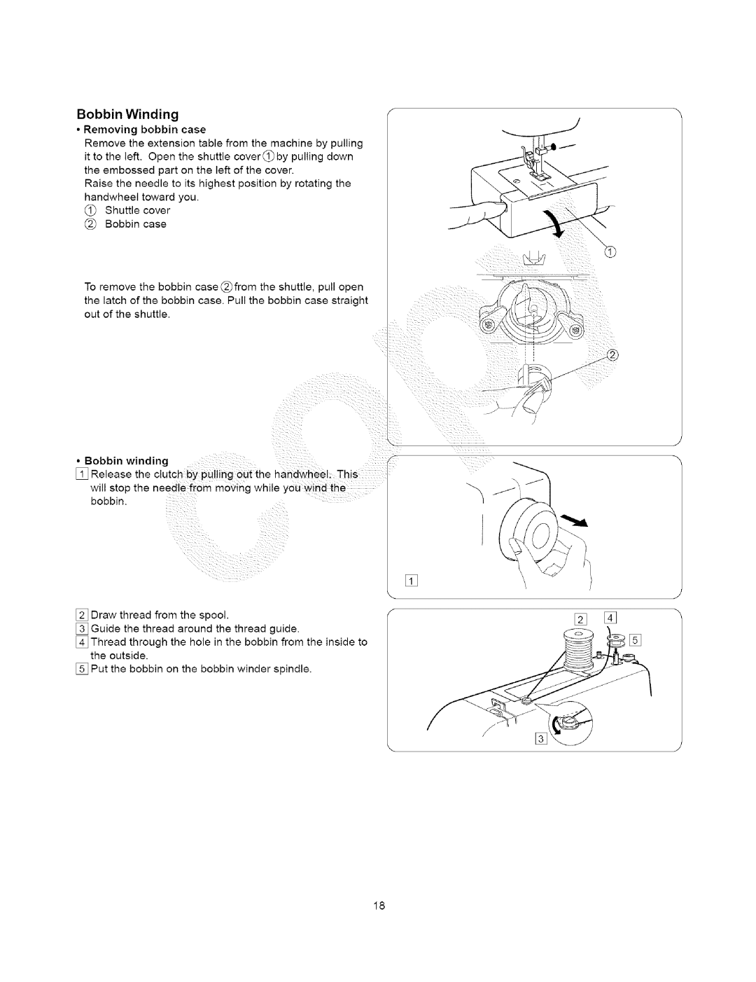 Kenmore 385.15408, 385.15202 owner manual Bobbin Winding, Removing bobbin case, Bobbin winding 