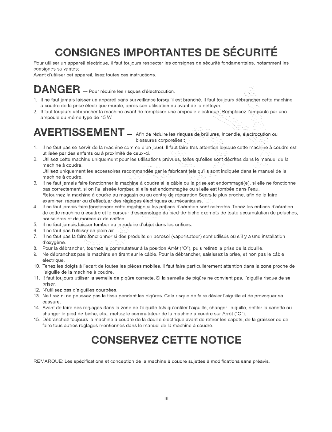 Kenmore 385.15408, 385.15202 owner manual CONSEFiVEZ Cette Notice 