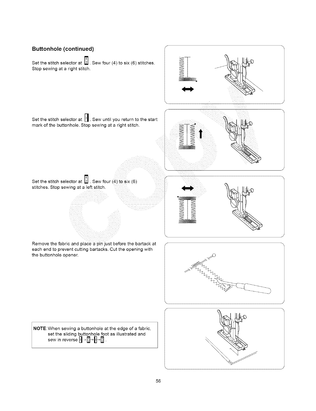 Kenmore 385.15408, 385.15202 owner manual Buttonhole 