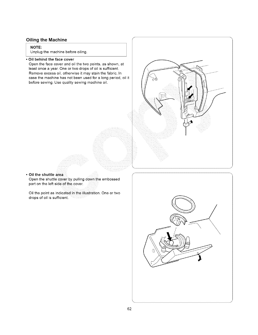 Kenmore 385.15408, 385.15202 owner manual Oiling the Machine 