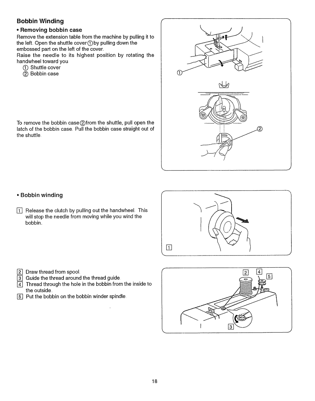 Kenmore 385.15512 owner manual Bobbin Winding, Bobbin winding 