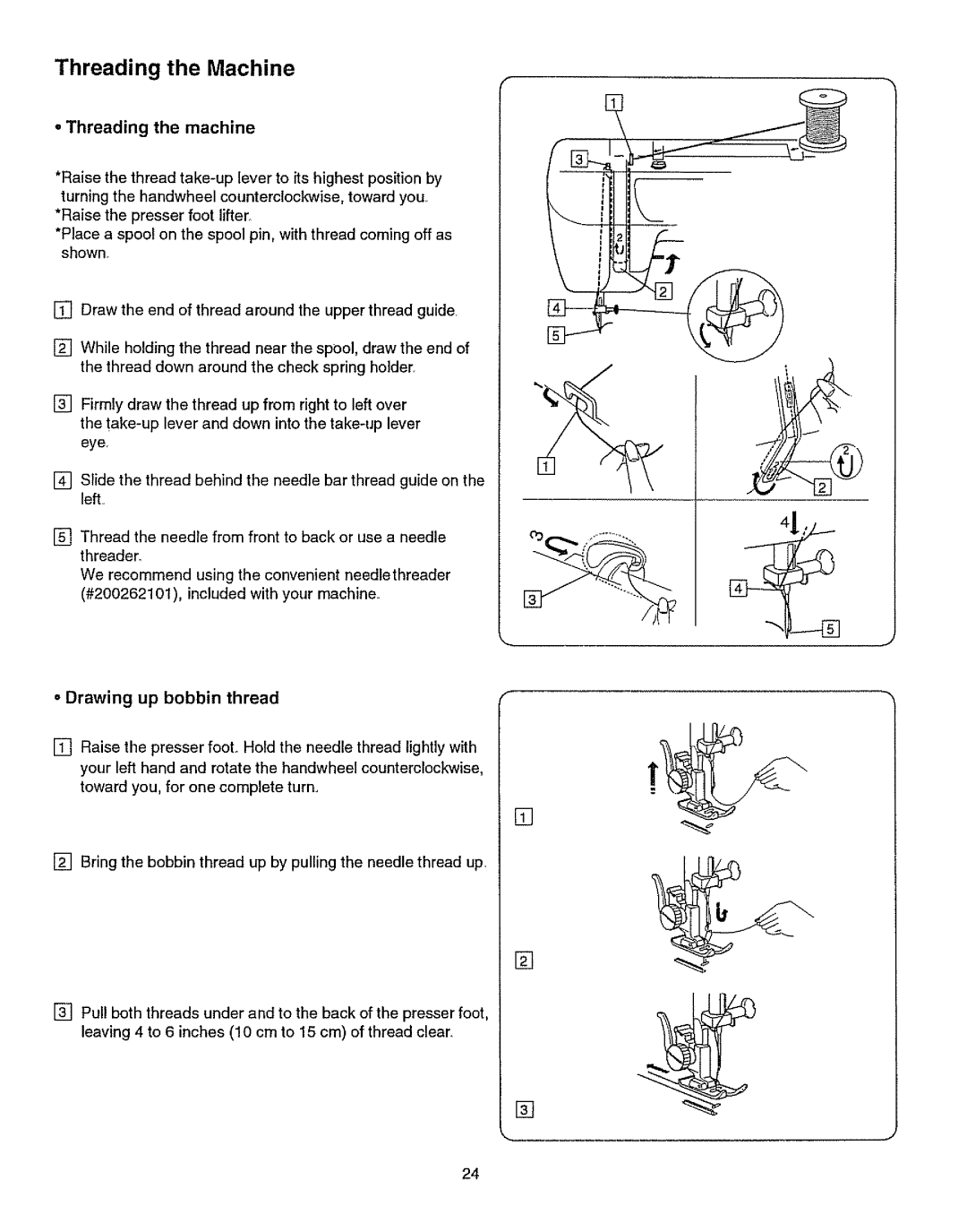 Kenmore 385.15512 owner manual Drawing up bobbin thread, Threading the machine 