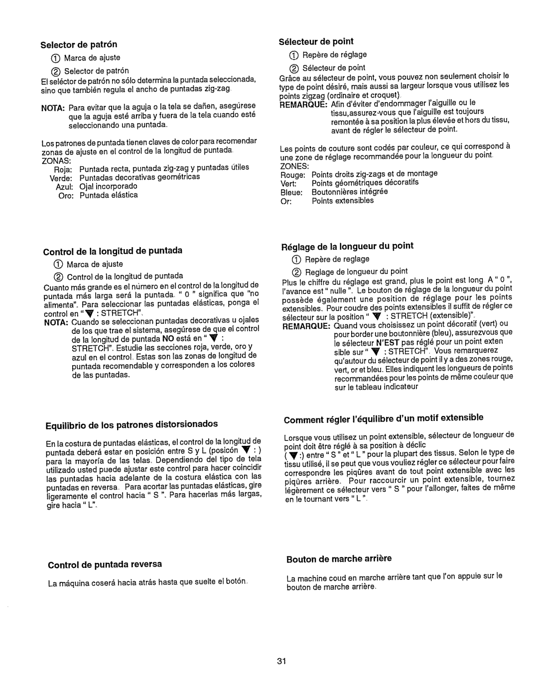 Kenmore 385.15512 owner manual Equilibrio de los patrones distorsionados, Comment r6gler Iquilibre dunmotif extensible 