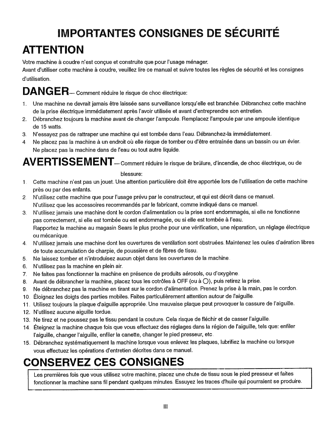 Kenmore 385.15512 owner manual IMPORTANTES CONSiGNES DE S¢CURITI, Faites 