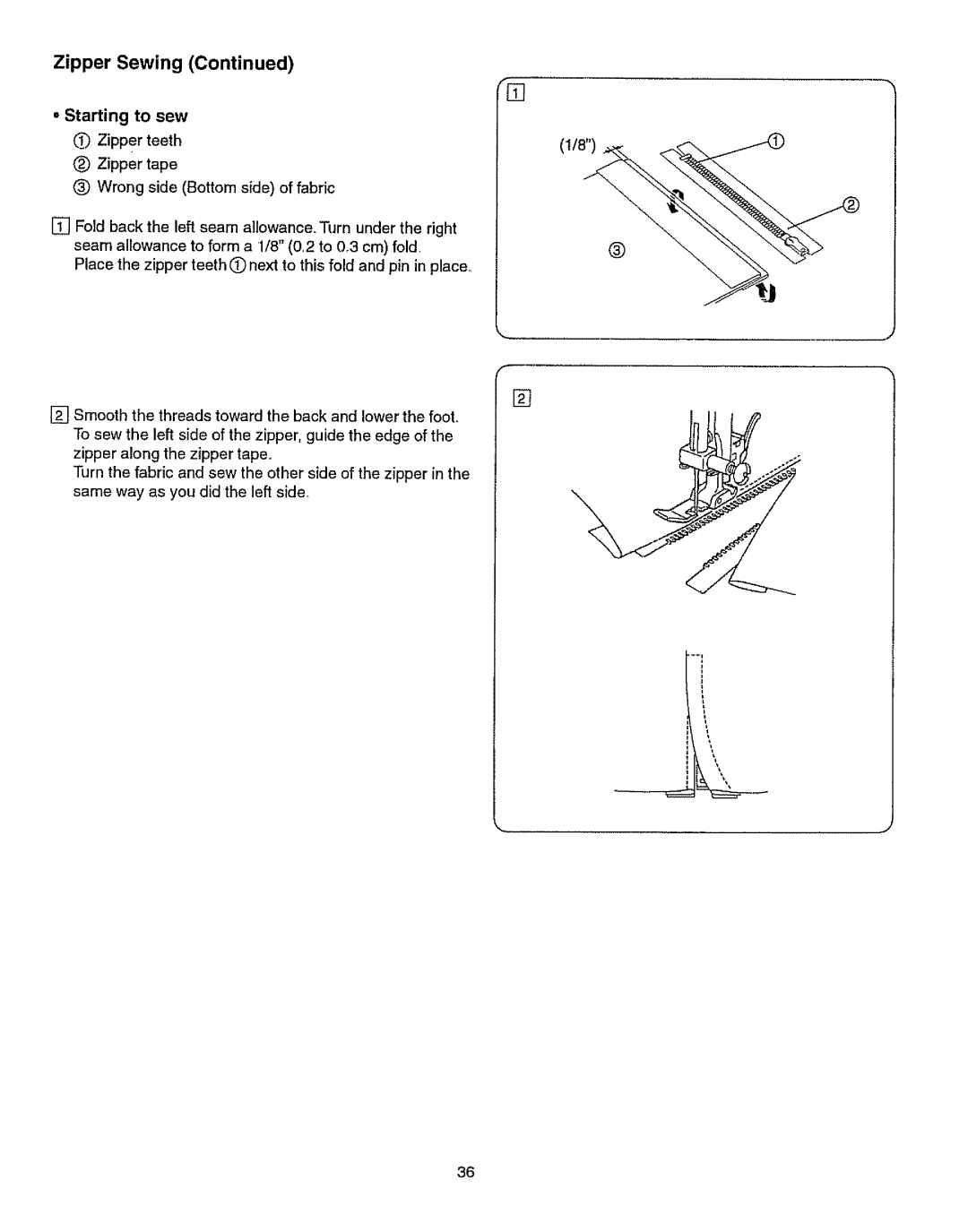 Kenmore 385.15512 owner manual Zipper Sewing 