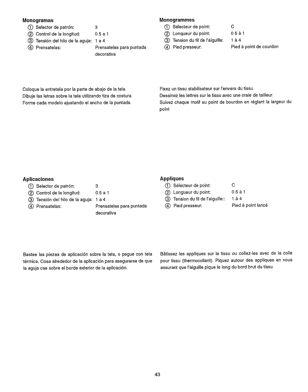 Kenmore 385.15512 owner manual Monogramas, Aplicaciones, Appliques 