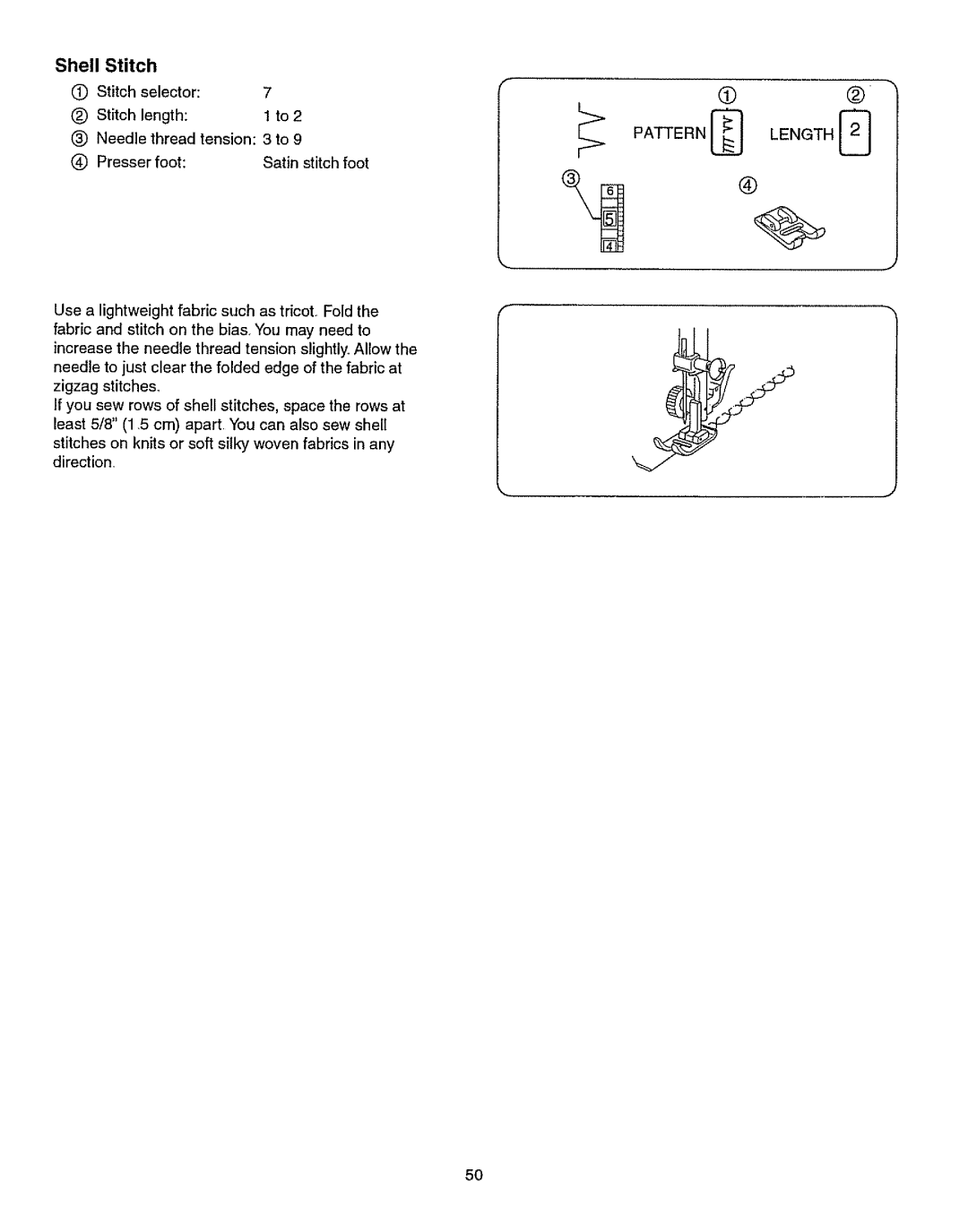 Kenmore 385.15512 owner manual Shell Stitch, Direction 