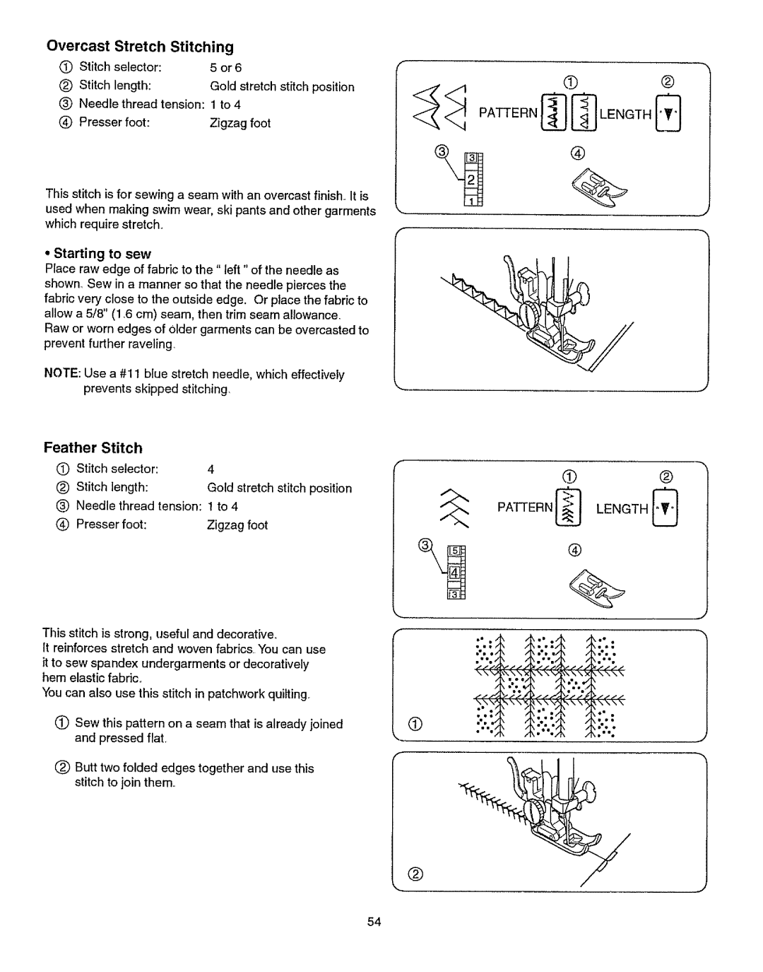 Kenmore 385.15512 owner manual Overcast Stretch Stitching, Feather Stitch 