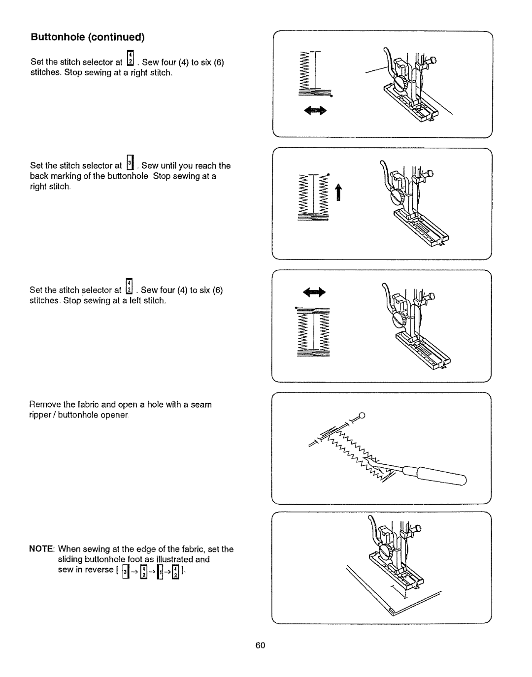 Kenmore 385.15512 owner manual Buttonhole 