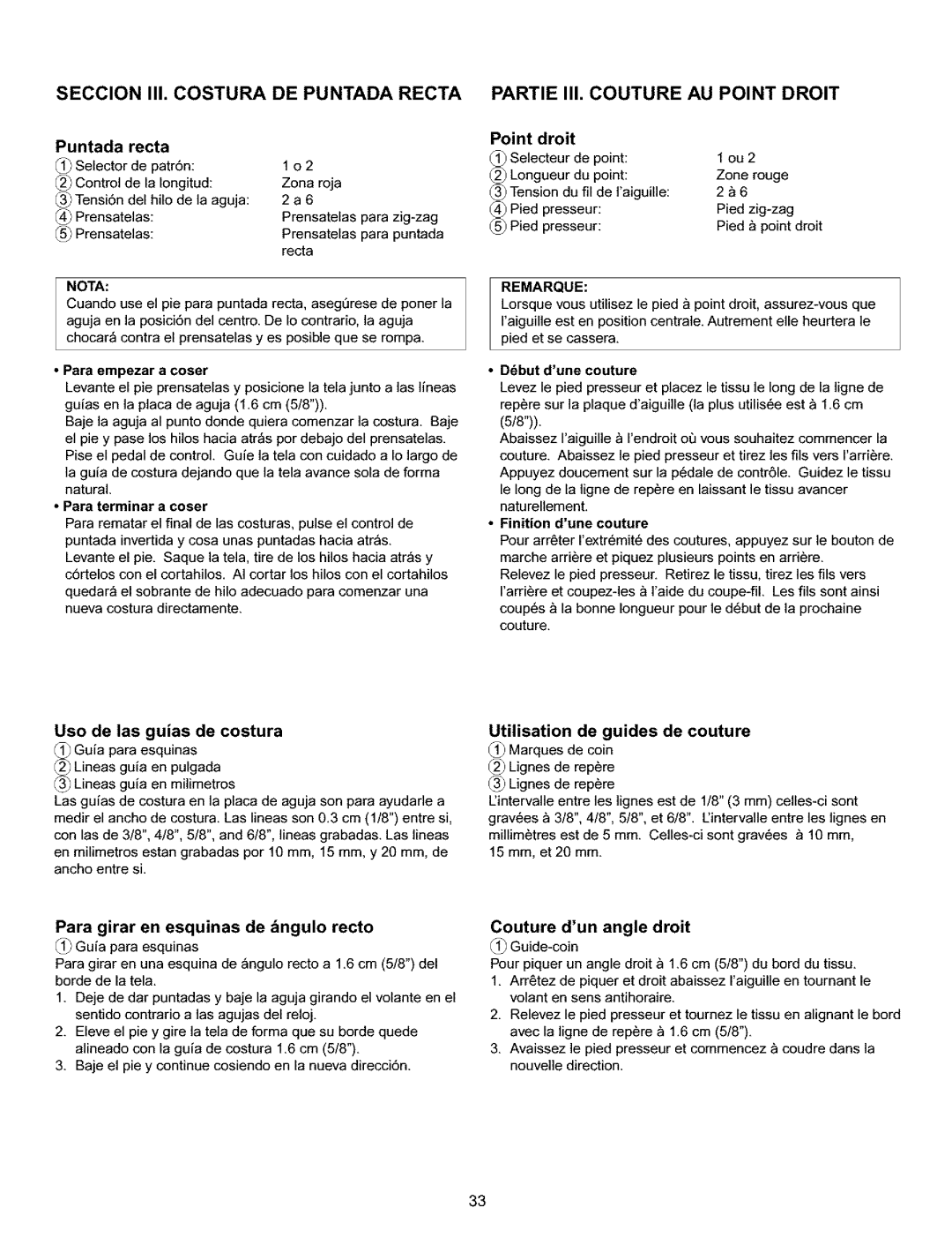 Kenmore 385.15516 owner manual Puntada Recta, Para girar en esquinas de dngulo recto 