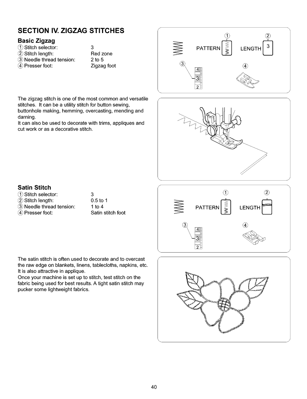 Kenmore 385.15516 owner manual Basic Zigzag, Satin Stitch 