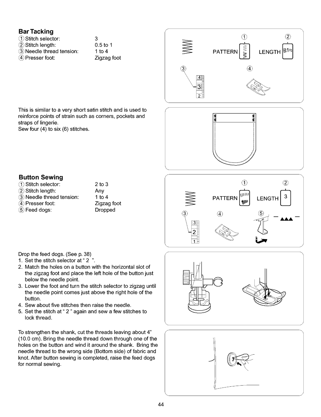 Kenmore 385.15516 owner manual BarTacking, Sewing, Button 