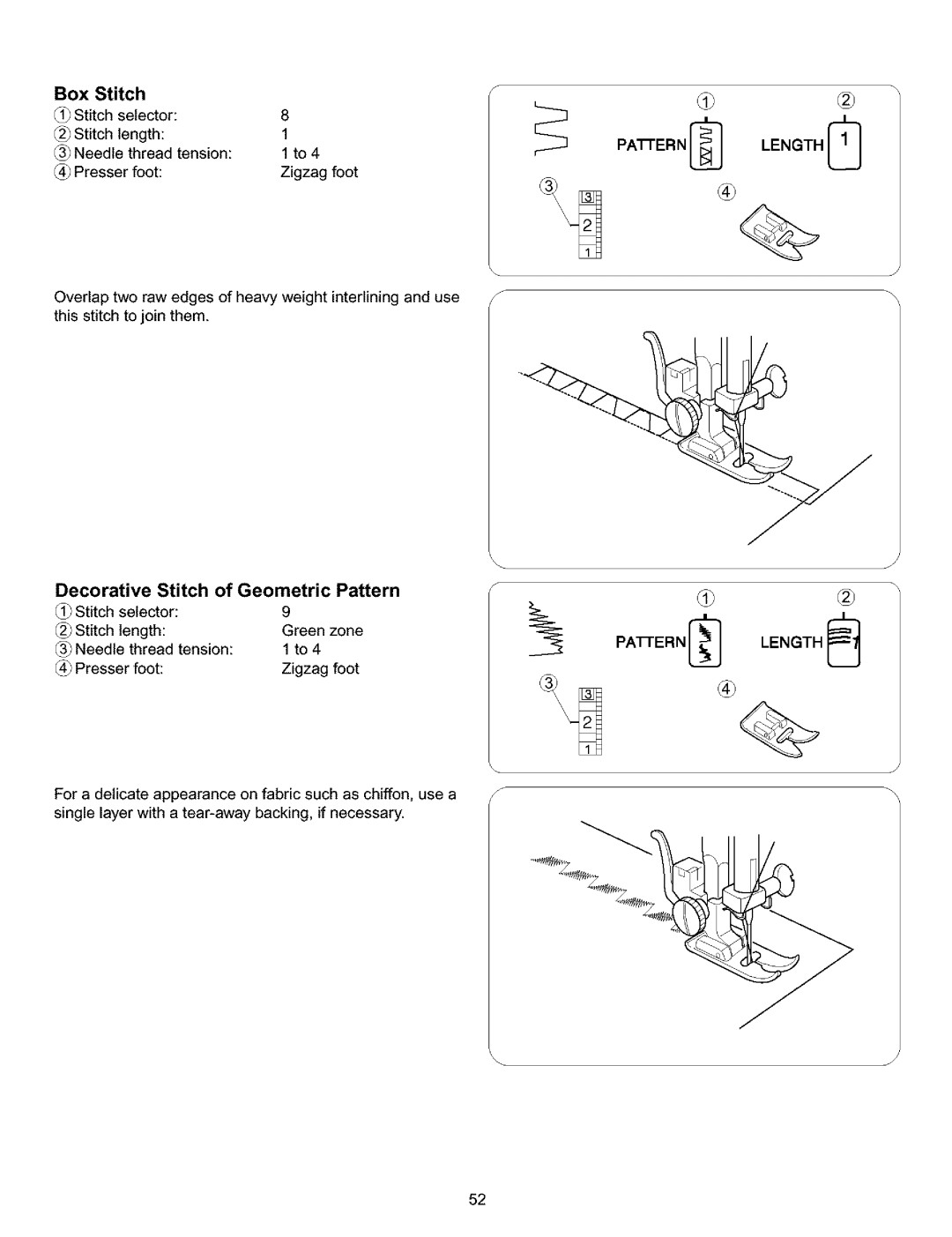 Kenmore 385.15516 owner manual Decorative Stitch of Geometric Pattern, Box Stitch 