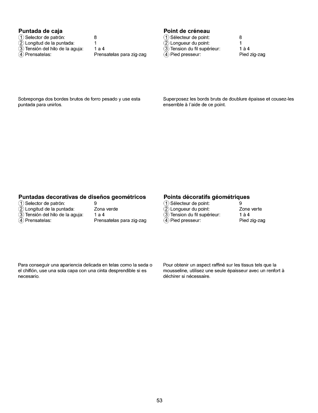 Kenmore 385.15516 De caja, Geomtricos, Point de crneau, Puntadas Decorativas De diseos, Points dcoratifs gqomtriques 