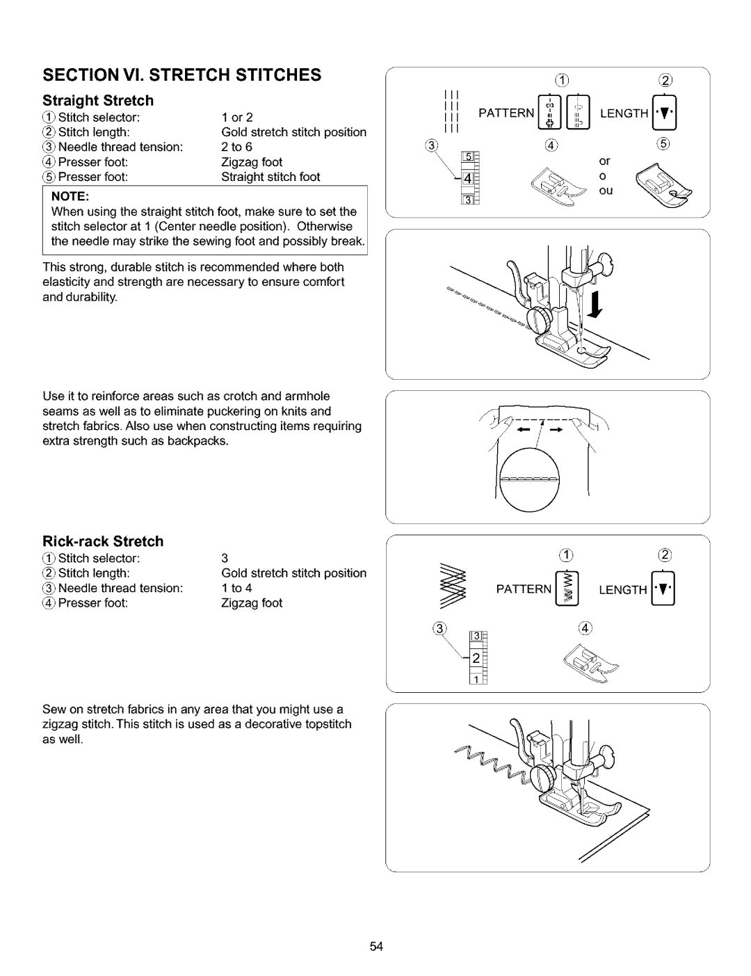 Kenmore 385.15516 owner manual Straight Stretch, Rick-rack Stretch 