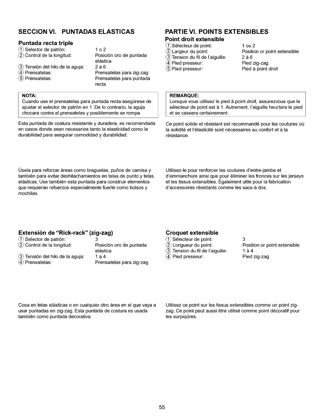 Kenmore 385.15516 owner manual Puntada recta triple, Croquet 