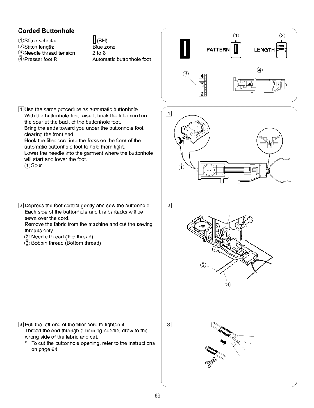 Kenmore 385.15516 owner manual Corded Buttonhole, PAI-rERNLENGTH 