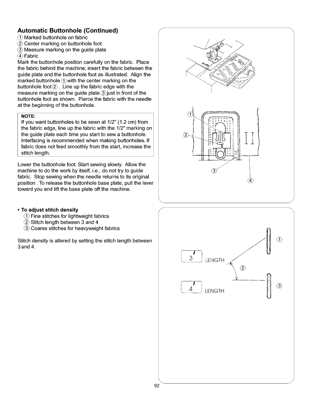 Kenmore 385.160201 owner manual Length, To adjust stitch density 