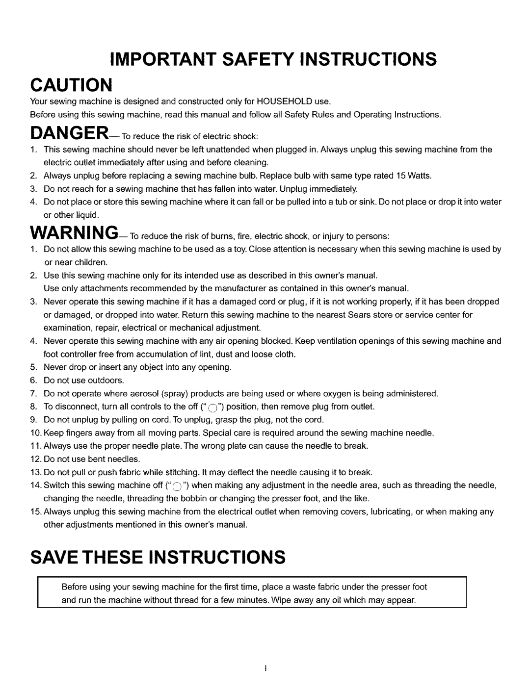 Kenmore 385.160201 owner manual Important Safety Instructions 