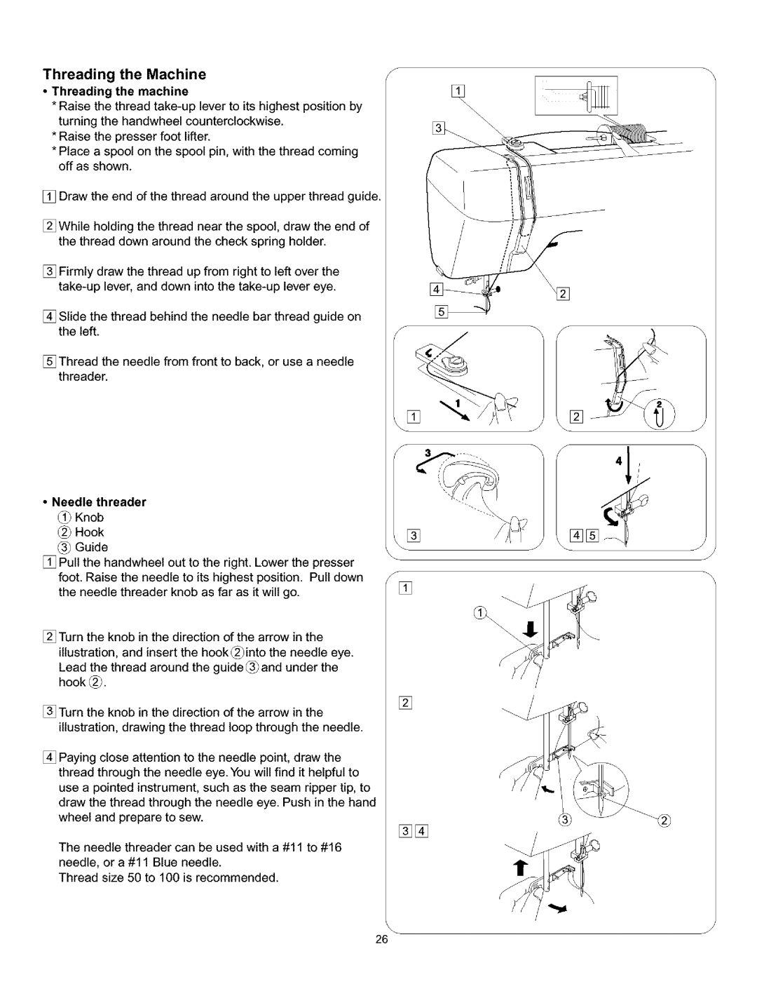 Kenmore 385.160201 owner manual Machine Threading the machine, Needle threader 