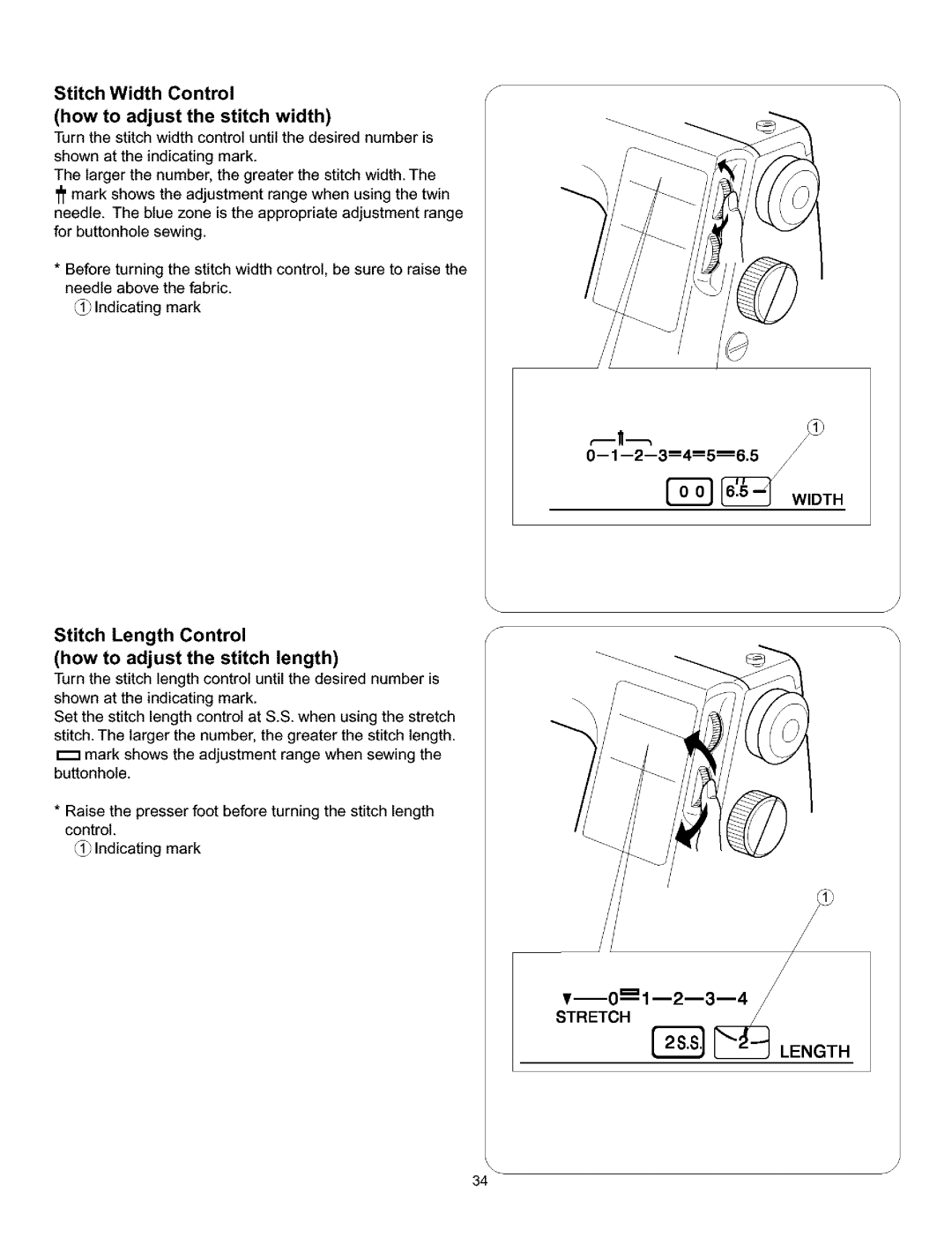 Kenmore 385.160201 How to adjust the stitch length, ==l m2m3m, Stitch Width Control How to adjust the stitch width 