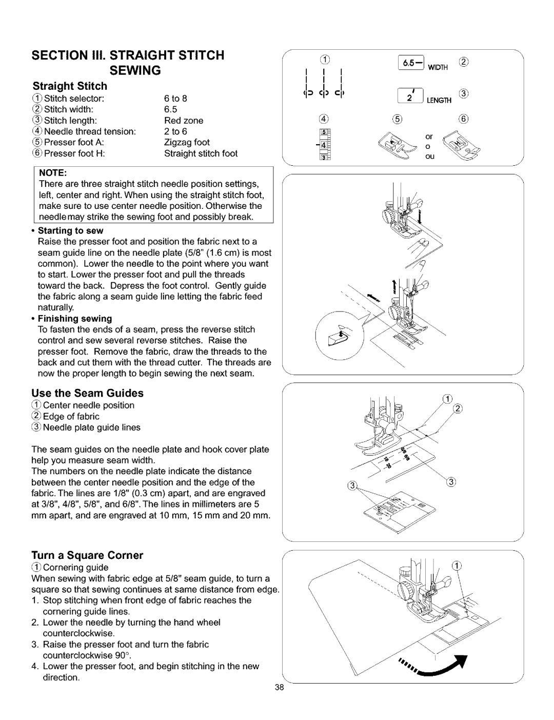 Kenmore 385.160201 owner manual Straight Stitch, Use the Seam Guides, Turn a Square 