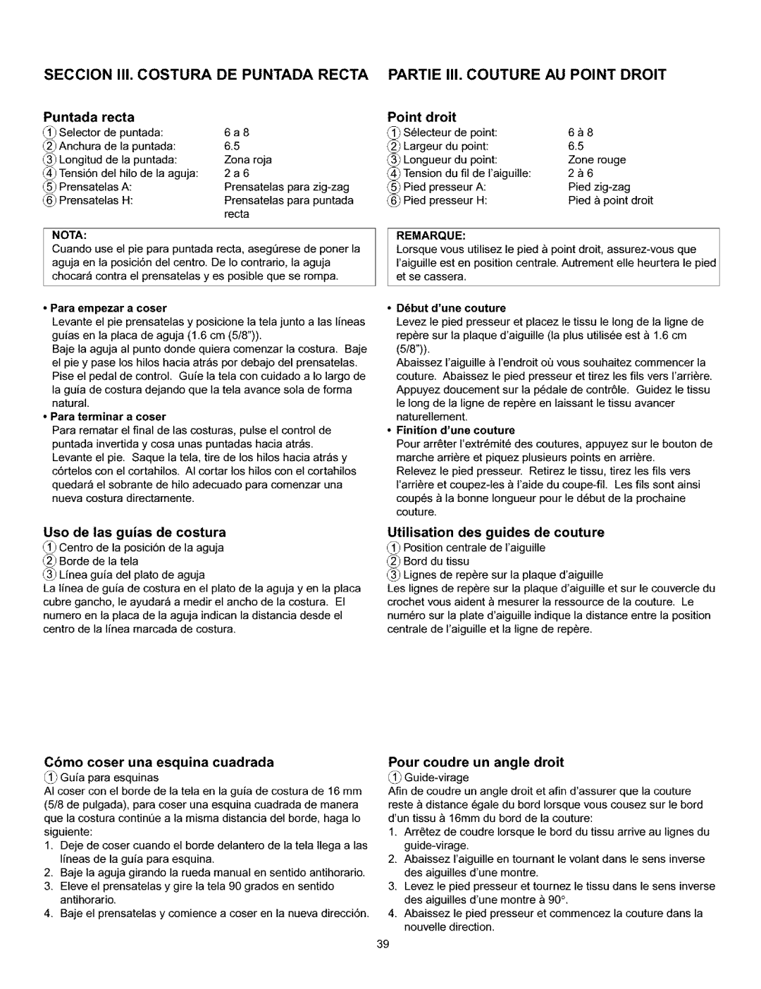 Kenmore 385.160201 owner manual Cbmo coser una esquina cuadrada 