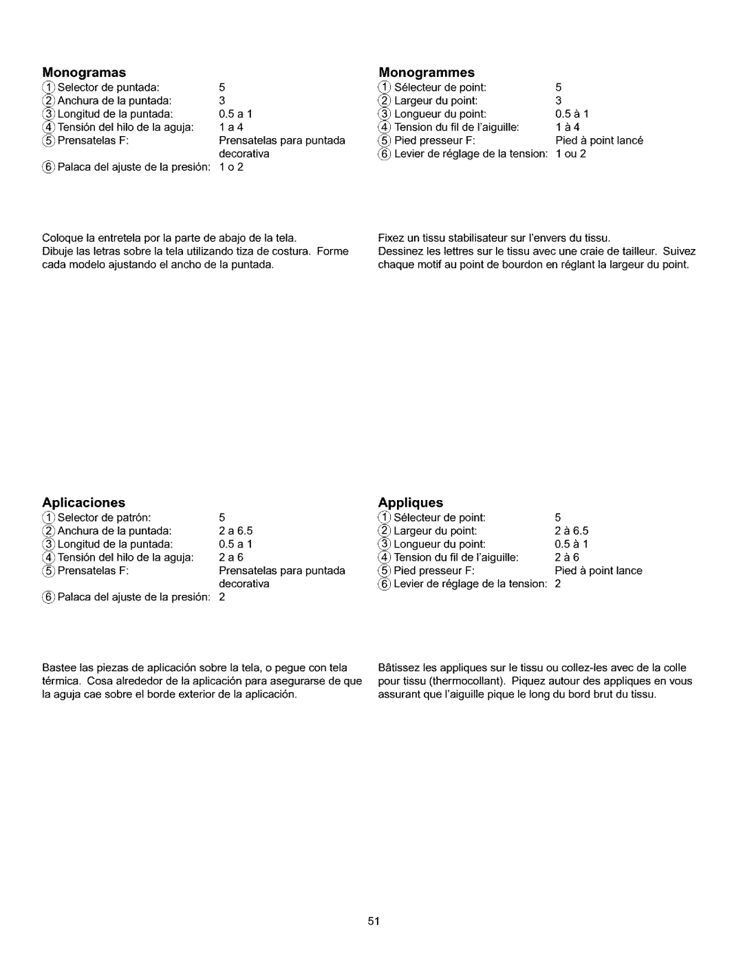 Kenmore 385.160201 owner manual Monogramas Monogrammes, Aplicaciones Appliques 