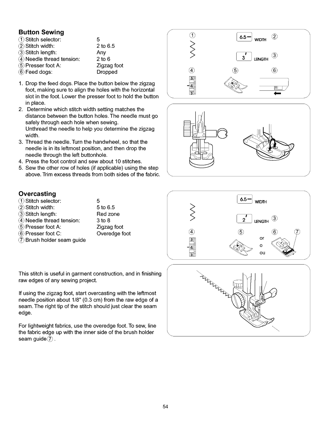 Kenmore 385.160201 owner manual Overcasting, Button 