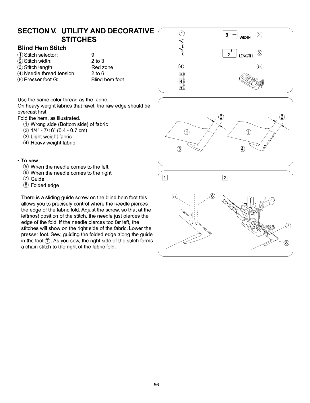 Kenmore 385.160201 owner manual Section V. Utility and Decorative Stitches, Blind Hem Stitch 