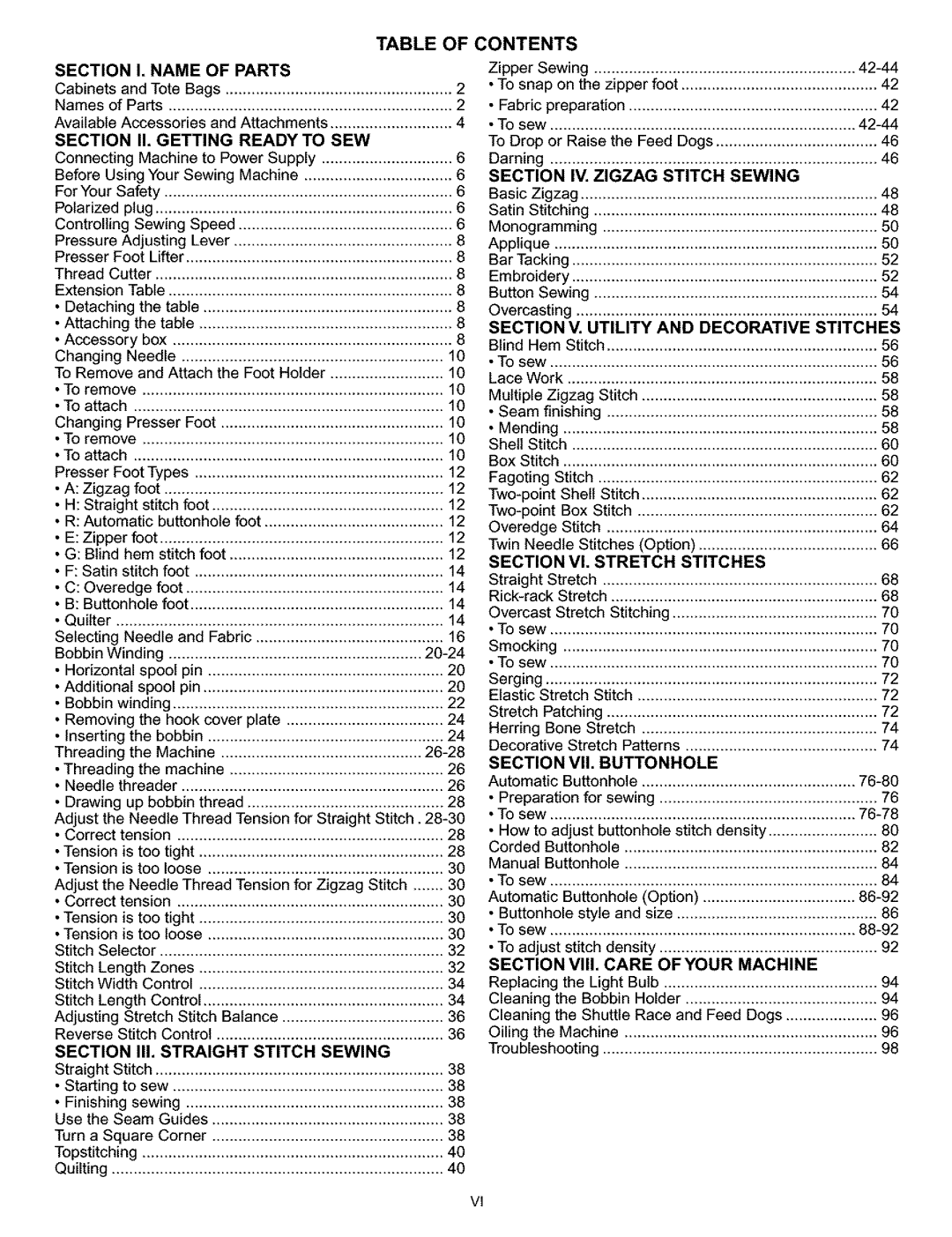 Kenmore 385.160201 owner manual Table of Contents 