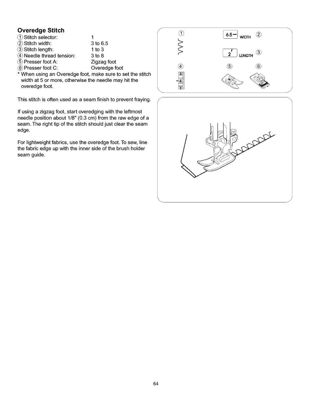 Kenmore 385.160201 owner manual Overedge Stitch 