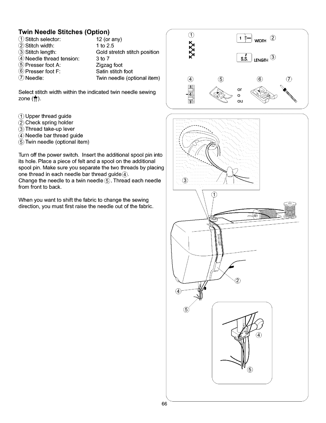 Kenmore 385.160201 owner manual Twin Needle Stitches, Option 