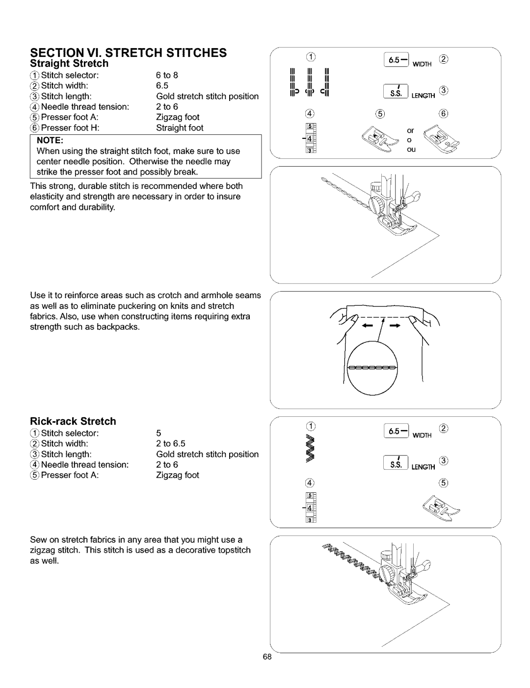 Kenmore 385.160201 owner manual Straight Stretch, Rick-rack Stretch 