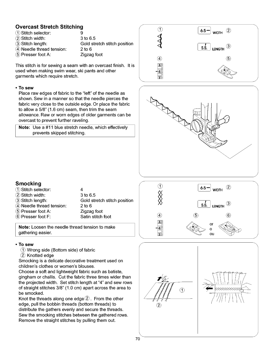 Kenmore 385.160201 owner manual Smocking, Overcast Stretch Stitching, Selector 