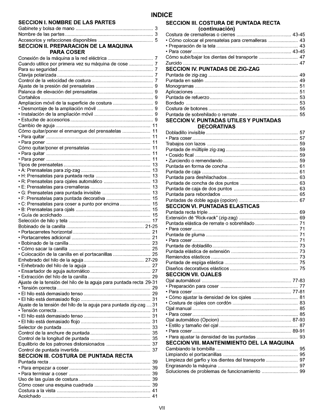 Kenmore 385.160201 owner manual Indice, DE LA MAQUlNA 