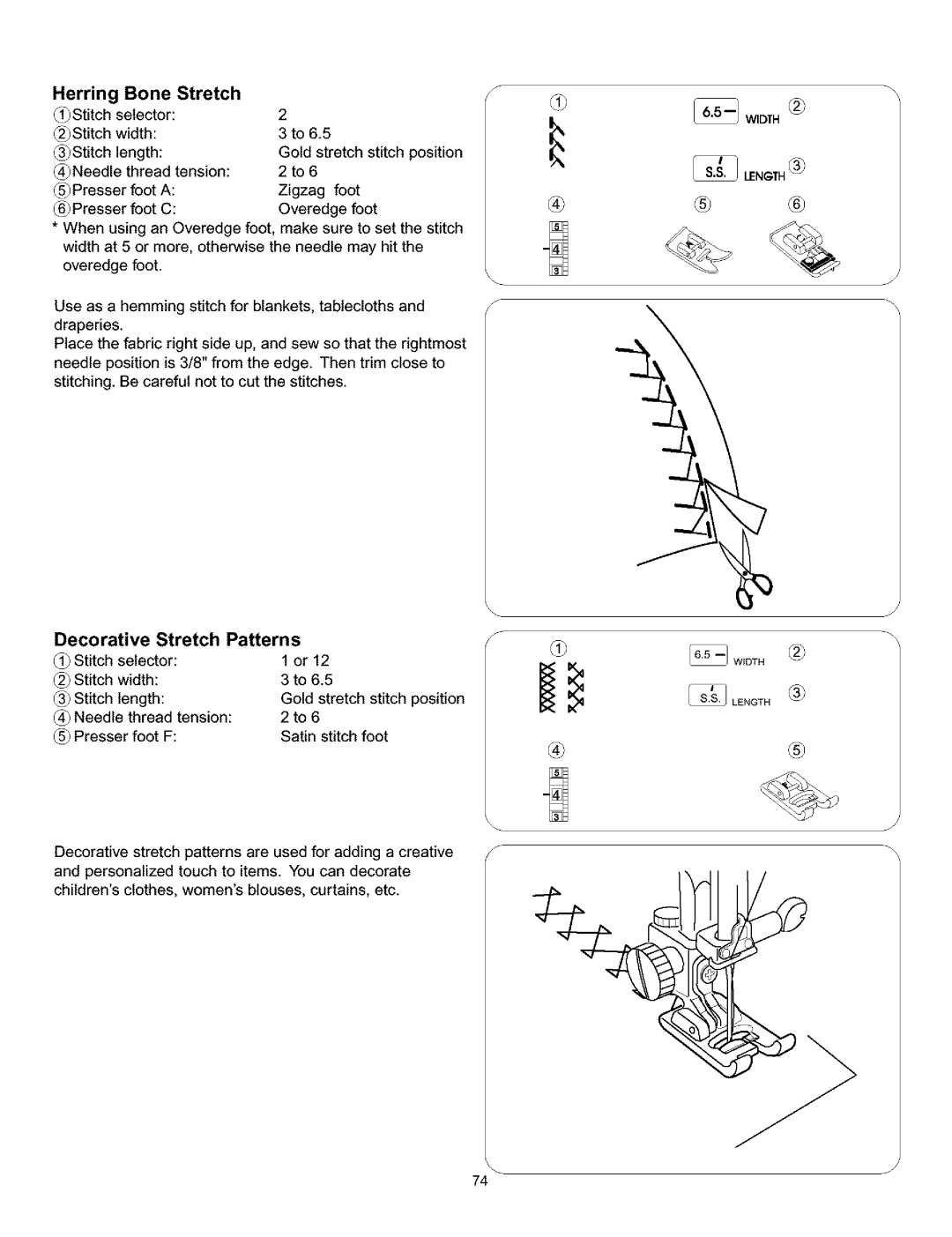 Kenmore 385.160201 owner manual Herring Bone Stretch, Decorative Stretch Patterns 