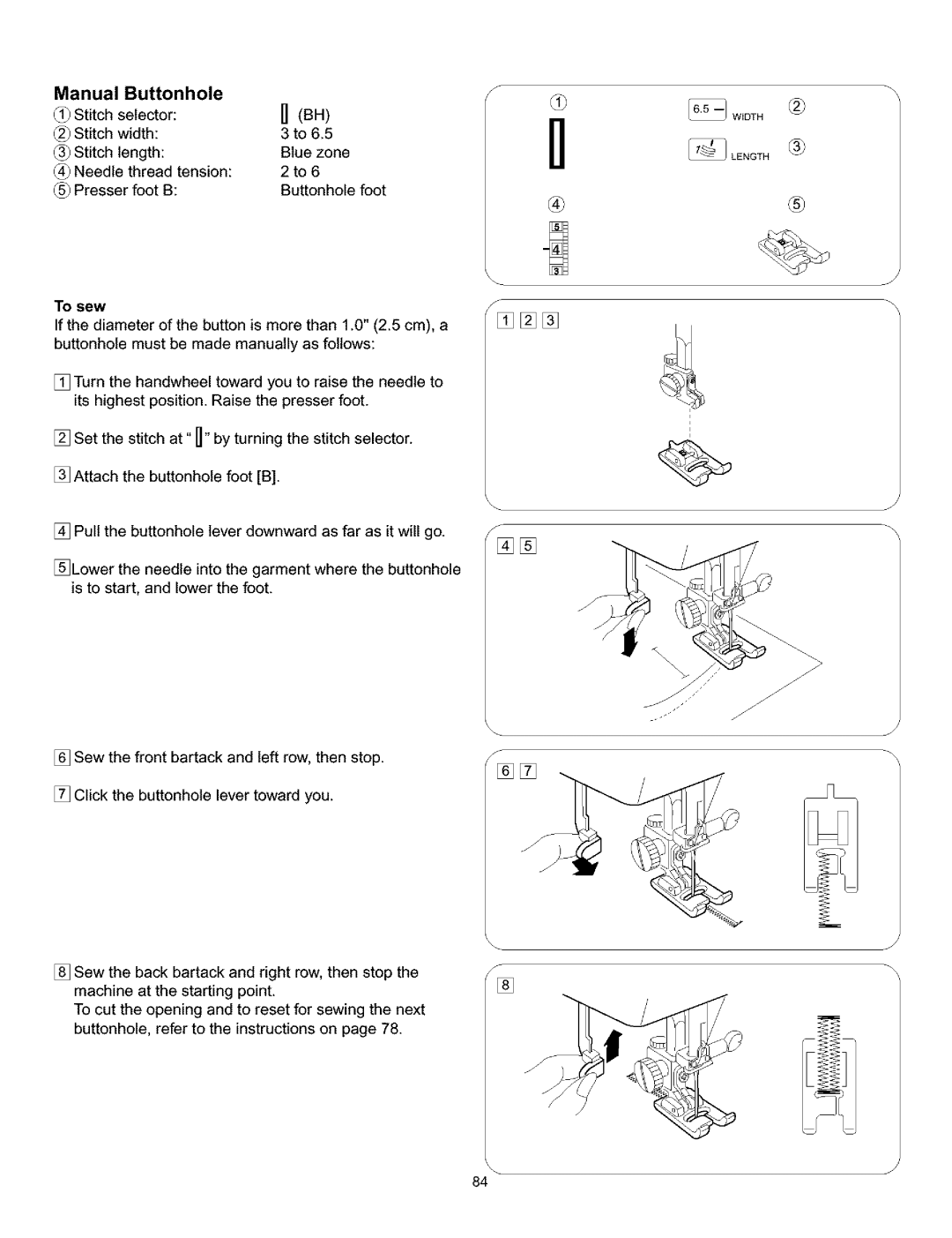 Kenmore 385.160201 owner manual Manual Buttonhole, Zone 